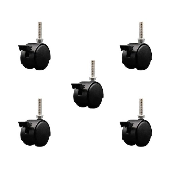 Service Caster 2'' Black Metal Hood Twin Caster with Brake Nylon Wheel 3/8 Thread Stem, 5PK SCC-TS02S50D-NYS-FB-B-381615-5 - main